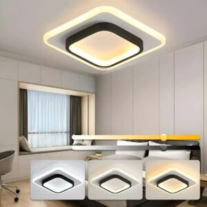 Luminária Sobrepor Plafon Led Preto Quadrado 3 Cores Bivolt