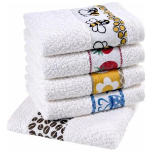 Pano De Prato Atoalhado Atacado Laune Gourmet Kit Com 5 Peças Cor Branco Desenho Sortidos Laune Haus
