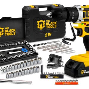 Parafusadeira E Furadeira De Impacto Tb-21pw 21v 3/8 The Black Tools Com Jogo De Soquetes 40 Peças Amarelo 127/220v 50/60hz