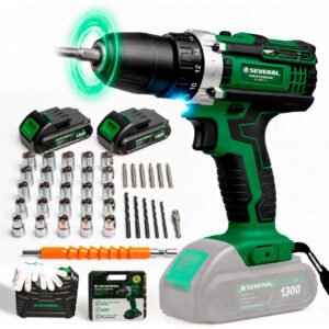 Parafusadeira Furadeira 21v 1300mah Com 2 Baterias Recarregável Sem Fio Maleta Completa Several Importados Verde 127/220v 60