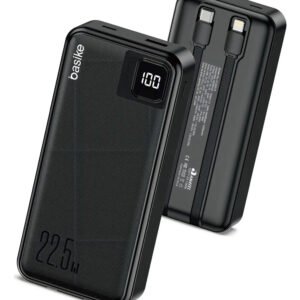 Power Bank Basike 20000mah Preto, Carga Rápida 22.5w Para iPhone E Samsung, Com Cabos Embutidos E Display