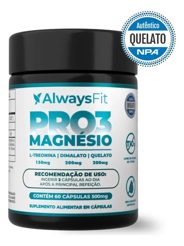 Pro3magnésio Da Always Fit L-treonina, Quelato E Dimalato - 60 Cápsulas Sem Sabor Pro3magnésio Da Always Fit L-treonina, Quelato E Dimalato - 60 Cápsulas Sem Sabor