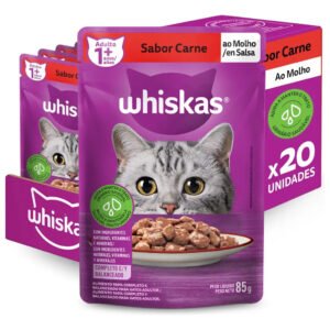 Ração Úmida Whiskas Sachê Gato Adulto Carne Ao Molho 85g 20 Unidades