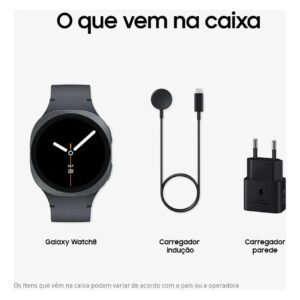 Samsung Galaxy Watch8 Smartwatch 44mm Lte, Galaxy Ai Caixa Grafite Pulseira Grafite Bisel Prata
