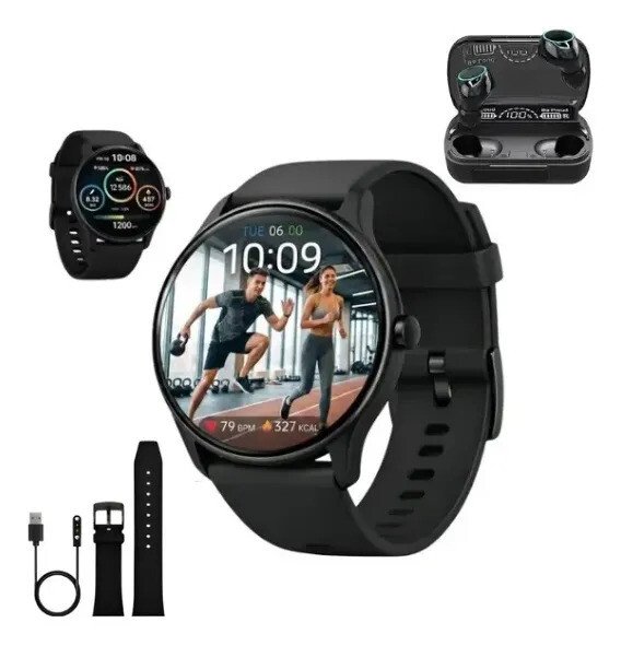 Oferta Smartwatch Série 10 Original Redondo com GPS e Fone Smartwatch Série 10 Original Redondo com GPS e Fone Bluetooth na cor preta para homem e mulher