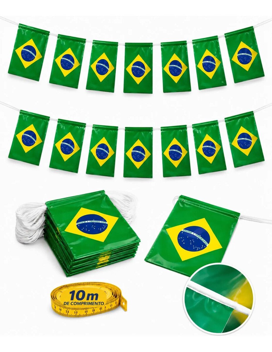 Varal Bandeirinhas Brasil 10m 20x15cm Plástico Copa Festas B Varal Bandeirinhas Brasil 10m 20x15cm Plástico Copa Festas B