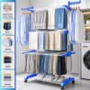 Varal De Chão Grande 3 Andares Retrátil Dobrável Com Rodinhas Roupas Lavanderia Compacto Portátil Cor Azul Marca: Key Paper