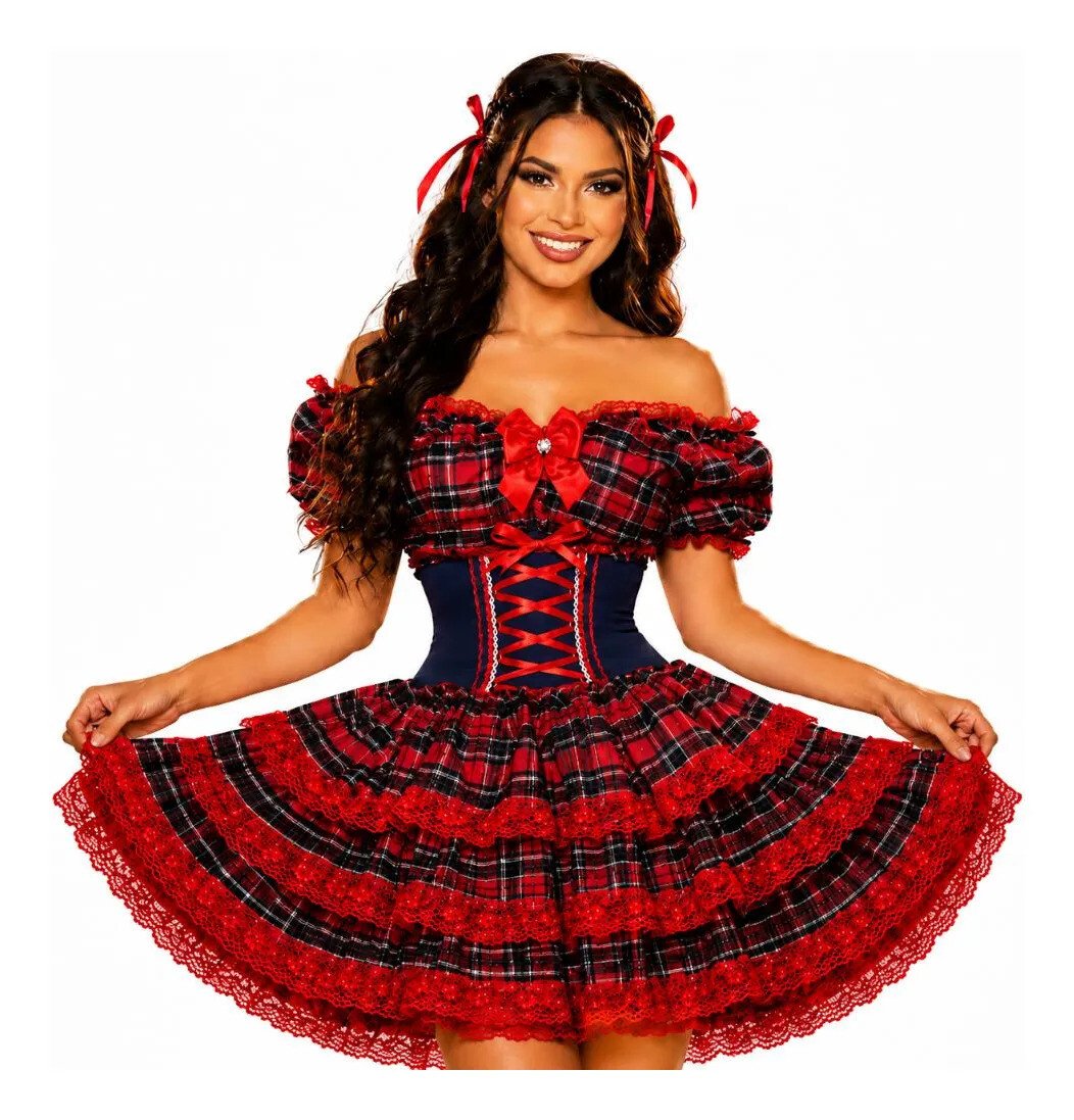 Vestido Caipira Adulto Xadrez Luxo Acinturado Com Espartilho Vestido Caipira Adulto Xadrez Luxo Acinturado Com Espartilho