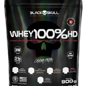 Whey 100% Hd Refil Black Skull 900g Wpc Wpi E Wph Sabor Baunilha