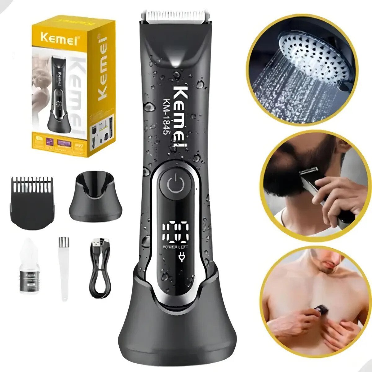 Aparador De Pelos Kemei Km-1845 Prova D'água Sem Fio Preto 127/220v Aparador De Pelos Kemei Km-1845 Prova D'água Sem Fio Preto 127/220v