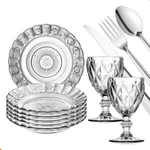 Aparelho De Jantar 30 Peças – Pratos + Taças + Talheres Inox