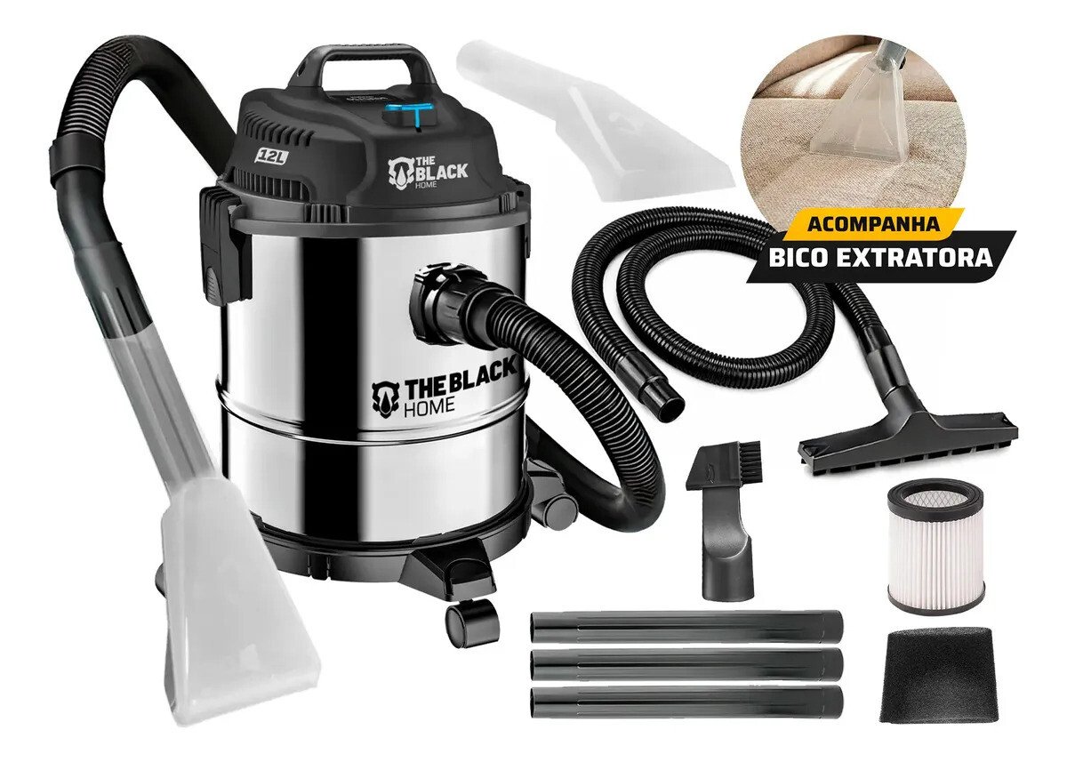 Aspirador De Pó E Água Inox Turbo 12 Litros 1200w Com Soprador E Bico Extratora Multiuso Tbac120 The Black Tools Aspirador De Pó E Água Inox Turbo 12 Litros 1200w Com Soprador E Bico Extratora Multiuso Tbac120 The Black Tools
