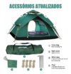 Barraca De Camping Joyfox Automática 3-4 Pessoas Impermeável 2000mm Verde Verde-escuro