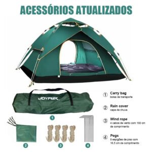 Barraca De Camping Joyfox Automática 3-4 Pessoas Impermeável 2000mm Verde Verde-escuro