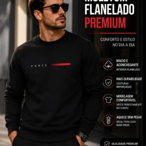 Blusa Moletom Gola Redonda Masculina Estampa Paris Original