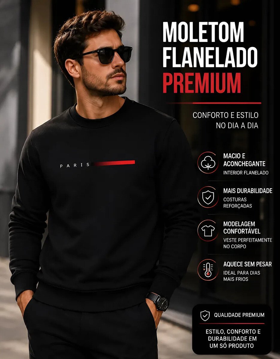 Blusa Moletom Gola Redonda Masculina Estampa Paris Original Blusa Moletom Gola Redonda Masculina Estampa Paris Original