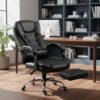 Cadeira De Escritório Presidente Moonow Ergonômica Com Espuma D33 Apoio De Pés Giratória Massagem Couro Preto Couro Sintético