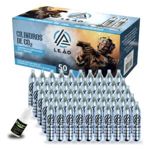 Caixa 50 Cilindros Co2 Para Airsoft Airgun 12g Leão +brinde