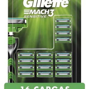 Carga Aparelho De Barbear Gillette Mach3 Sensitive Com Aloe 16 Unidades