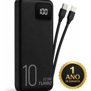 Carregador Portátil Power Bank Turbo Voo Transporte Aéreo 10000mah Universal Para iPhone Samsung Motorlola Xiaomi 22.5w Com Display Digital Dtimp Preto