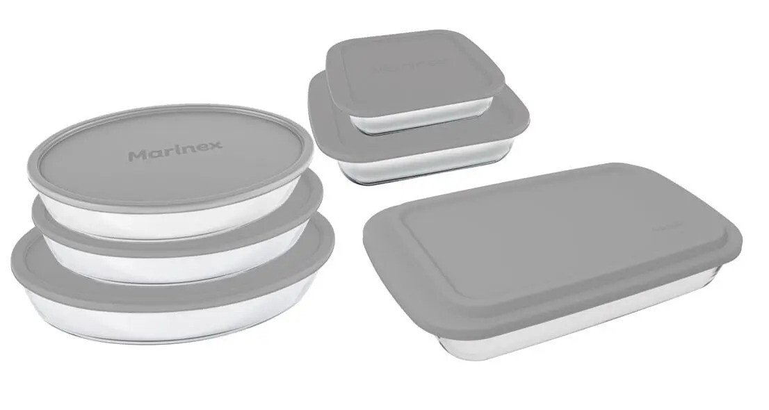 Conjunto Assadeiras 6 Peças De Vidro Com Tampa Cinza - Marinex Conjunto Assadeiras 6 Peças De Vidro Com Tampa Cinza - Marinex