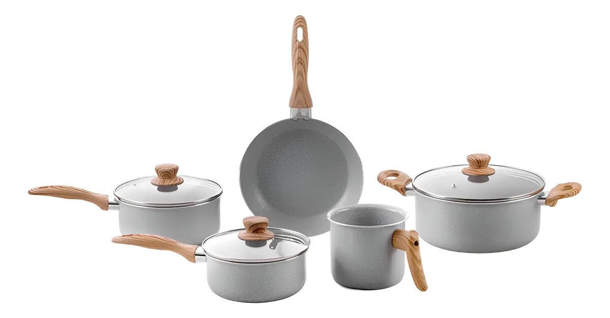 Conjunto De 5 Panelas Gris Brinox Ceramic Life Easy Cinza Conjunto De 5 Panelas Gris Brinox Ceramic Life Easy Cinza