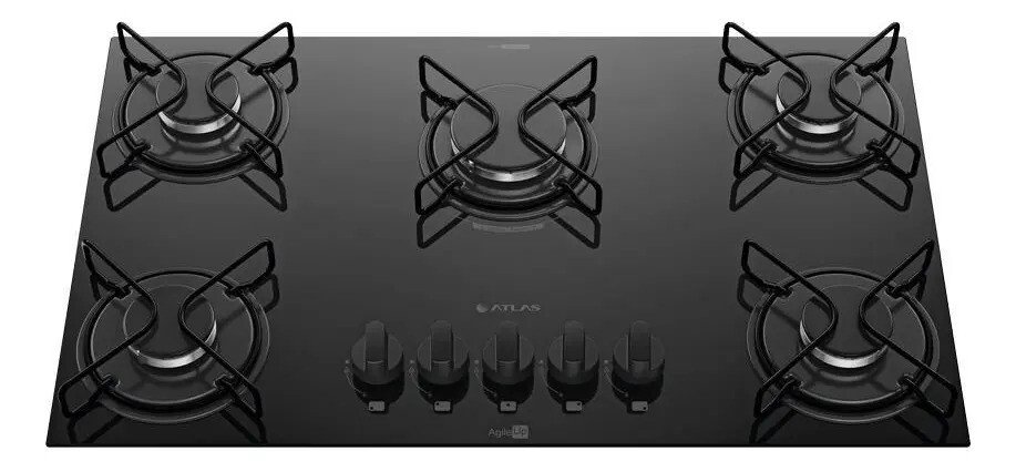 Cooktop 5 Bocas Atlas Agile Up com Mesa De Vidro A Gás Preto Bivolt Cooktop 5 Bocas Atlas Agile Up com Mesa De Vidro A Gás Preto Bivolt