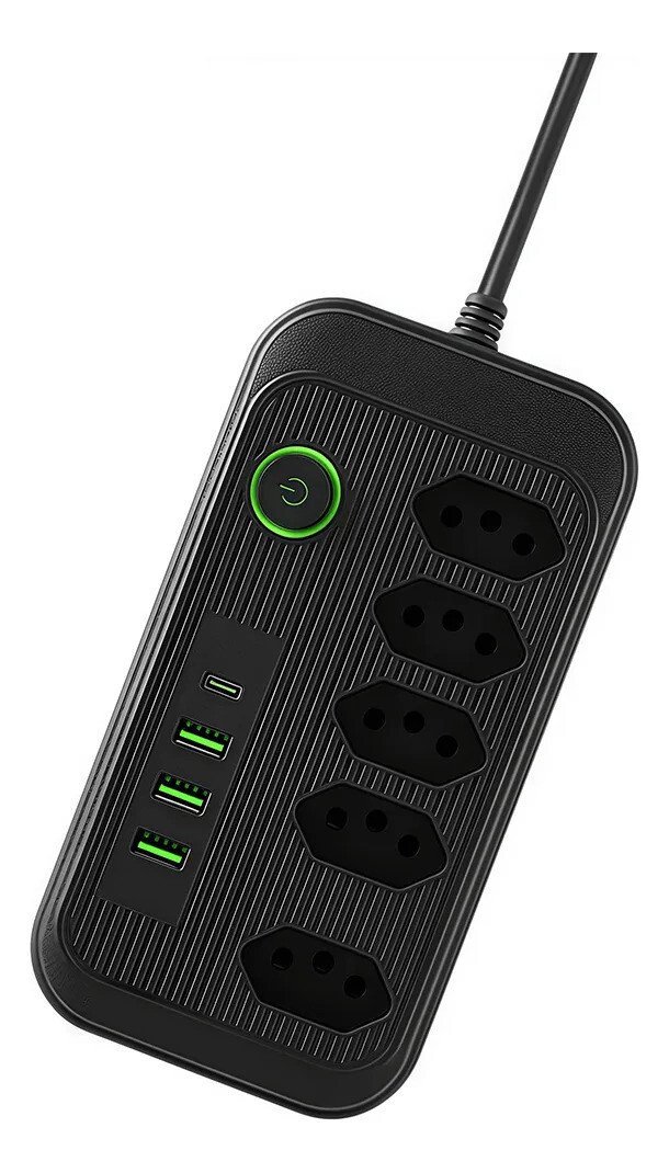 Extensão 5 Tomadas E 3 Usb 1 Pd Led Bivolt Power 110v/220v Extensão 5 Tomadas E 3 Usb 1 Pd Led Bivolt Power 110v/220v