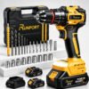 Furadeira Parafusadeira Impacto Runport Brushless 21V Sem Fio 45Nm 2 Baterias 2.0Ah Carregador Rápido Kit Brocas Bits Soquetes Acessórios