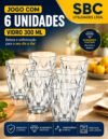 Jogo 6 Copos Vidro Diamond Diamante Luxo Grosso 300ml Resistente Água Suco Cerveja Refrigerante whisky Bebidas Destiladas Transparente MAIS VENDIDO SBC UTILIDADES LTDA