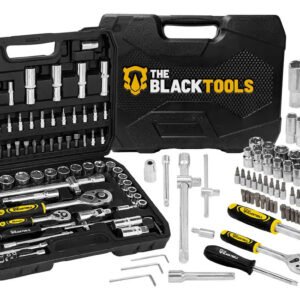 Jogo De Ferramentas Soquetes Encaixe 1/4 E 1/2 Pol. Catraca Reversível Aço Crv 94 Peças Com Maleta Tkf94 The Black Tools