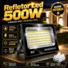 Kit 2 Refletores Led Smd Holofote 500w Ip67 Carcaça Preta Luz Branco Frio 6500k Bivolt Econômico Decorativo 127/220v Preto
