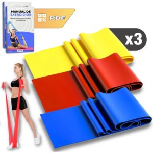 Kit 3 Faixa Elástica Thera Band Exercício Fisioterapia Yoga Faixas Variadas Funcional Pilates Ginástica Academia Alegria Sortido