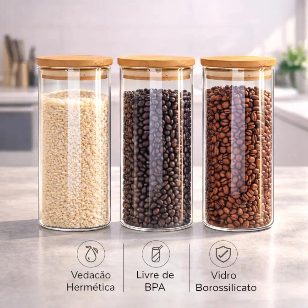 Kit 3 Potes De Vidro Herméticos Com Tampa De Bambu De 1 Litro Para Mantimentos Alimentos Grãos Café Massas Cereais Cozinha Com Vedação Hermética Vidro Borossilicato Bpa Free Transparente Kit 3 Potes De Vidro Herméticos Com Tampa De Bambu De 1 Litro Para Mantimentos Alimentos Grãos Café Massas Cereais Cozinha Com Vedação Hermética Vidro Borossilicato Bpa Free Transparente