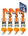 Kit 4 Cintas Catraca 4m 800kg Poliéster Trançado Ultra Resistente Gancho Emborrachado Transporte Seguro Cargas Caminhão Mudança Moto