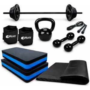 Kit Barra + Peso + Halter + 2 Step + Corda + Colchonete
