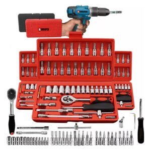 Kit Chave Catraca Soquete 46 Peças Indufer em Cromo Vanádio, para Manutenção de Carros e Motos