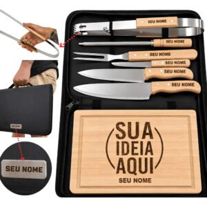 Kit Churrasco Personalizado Tábua Faca Garfo Nome Time Logo