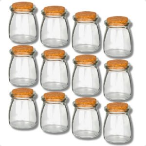 Kit Com 12 Pote De Vidro Tampa Rolha Cortiça Porta Tempero Ideal para Aniversário Lembrancinhas Doces Bombons Velas Casamento Festa Eventos E Decoração Transparente – Bravli