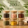 Kit Com 6 Potes 200ml Porta Temperos Condimentos Mantimentos Tampa Bambu Vedação Hermética Vidro Borossilicato Premium Resistente Cozinha Bravli Transparente