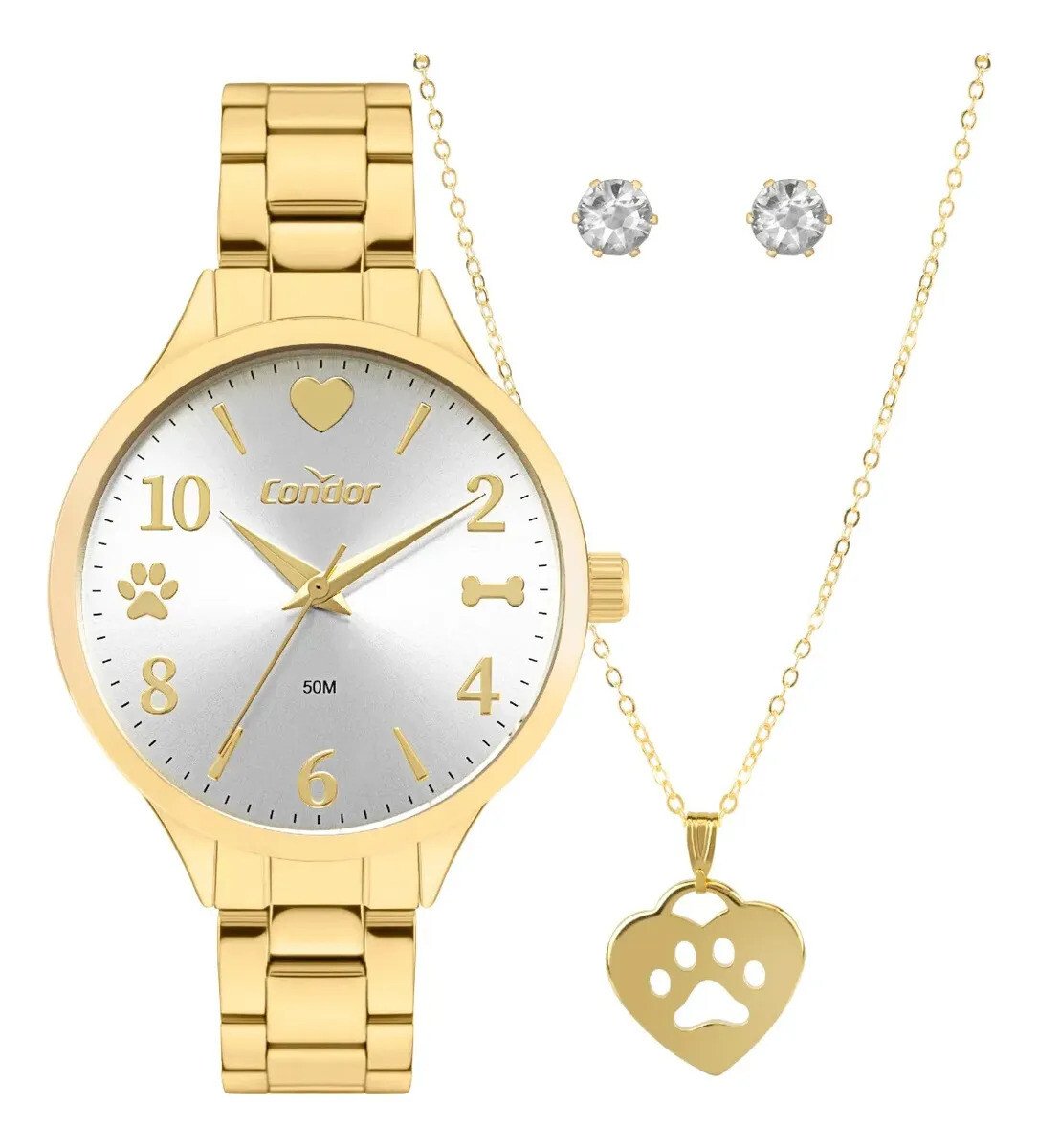 Kit Relógio Condor Feminino Dourado Co2035nto/k4k Dourado Prata Kit Relógio Condor Feminino Dourado Co2035nto/k4k Dourado Prata