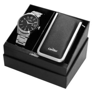 Kit Relógio Masculino Dia A Dia Co2115mwv/k4p Prata Condor Prata Preto