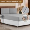 Lençol De Cama 3 Peças Casal 400 Fios Percal Ponto Palito C/ Elástico E Fronhas Toque Suave Macio Cinza