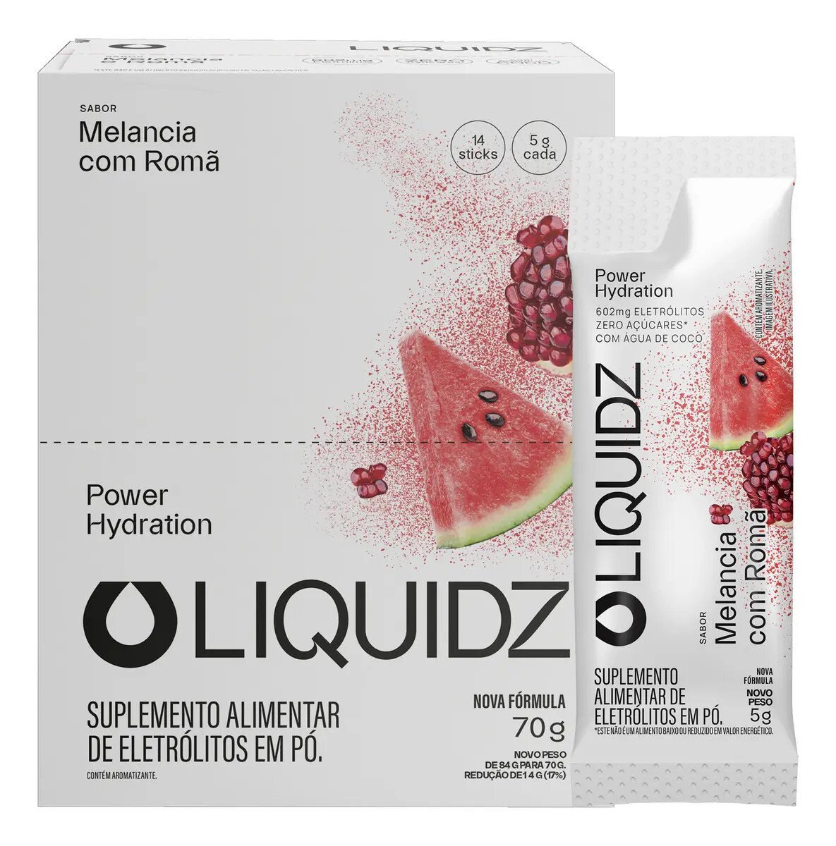 LIQUIDZ® - Eletrólitos Zero Açúcares - Sabor Melancia com Romã - Kit 1 Caixa - 14 sachês LIQUIDZ® - Eletrólitos Zero Açúcares - Sabor Melancia com Romã - Kit 1 Caixa - 14 sachês