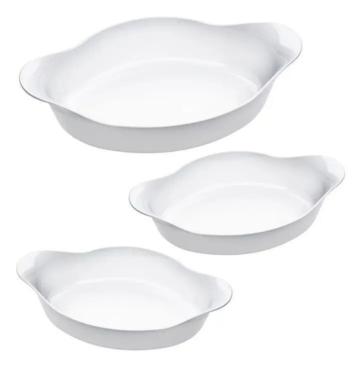 Marinex Conjunto De Assadeiras Oval Opaline 3 Peças Branco Marinex Conjunto De Assadeiras Oval Opaline 3 Peças Branco