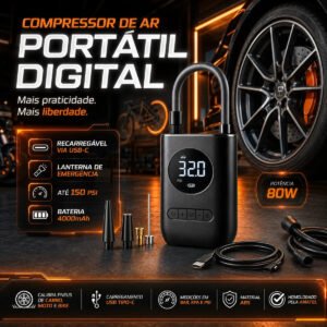 Mini Compressor De Ar De Bomba De Pneu Inflável Sem Fio B&g Preto 60 Hz Monofásica 127/220v