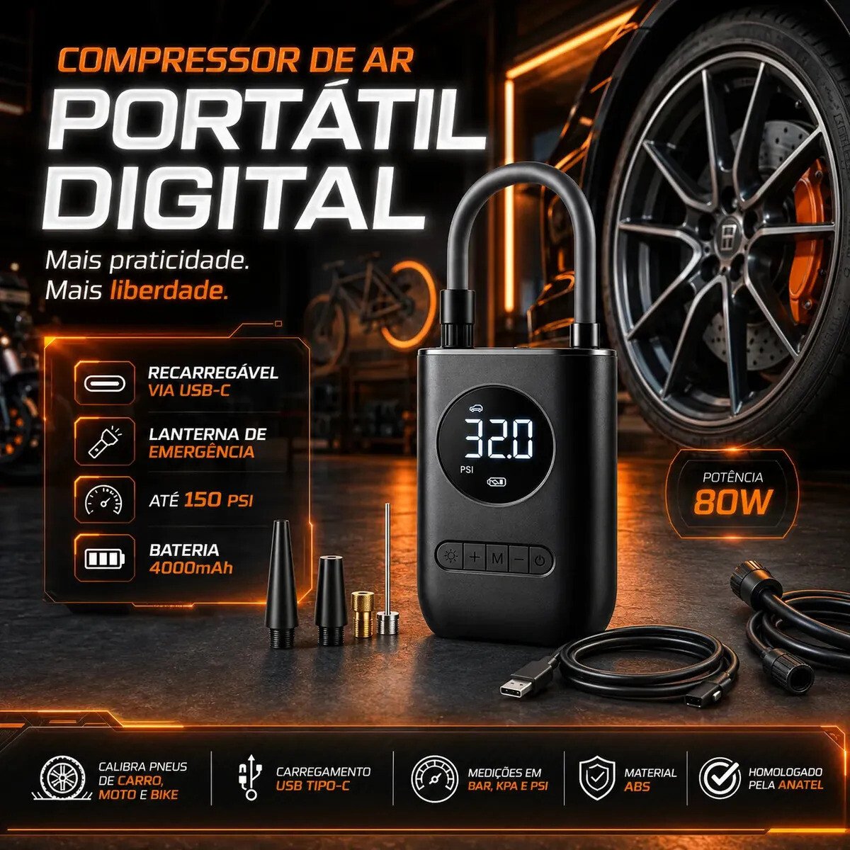 Mini Compressor De Ar De Bomba De Pneu Inflável Sem Fio B&g Preto 60 Hz Monofásica 127/220v Mini Compressor De Ar De Bomba De Pneu Inflável Sem Fio B&g Preto 60 Hz Monofásica 127/220v
