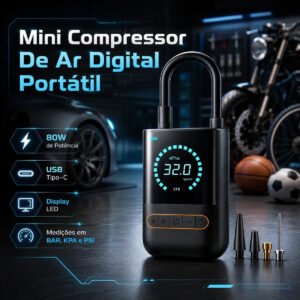 Mini Compressor De Ar Digital Para Pneus Carro Moto Bike 150psi Recarregável 4000mah Preto 127/220v 60 Hz Monofásica