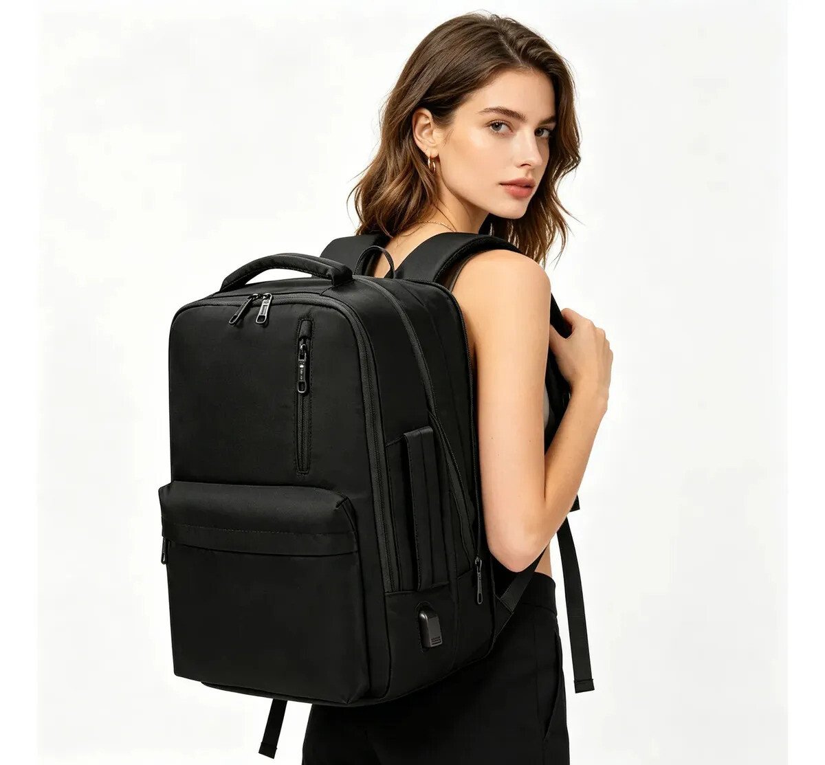 Mochila feminina, impermeável, reforçada, com capacidade expansível de 25 a 40 L, capaz de acomodar um laptop de 15,6 polegadas, com porta de carregamento SUB Mochila feminina, impermeável, reforçada, com capacidade expansível de 25 a 40 L, capaz de acomodar um laptop de 15,6 polegadas, com porta de carregamento SUB