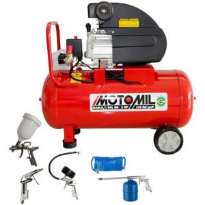 Motocompressor Motomil Mam 50 Litros 2hp Com Kit 5 Vermelho 220v Monofásica